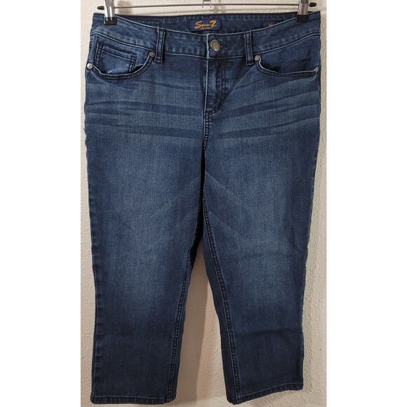 Seven Blue Skinny Cropped Jeans 12 Lightweight Embroidered Back Pockets Stretch - Picture 1 of 4